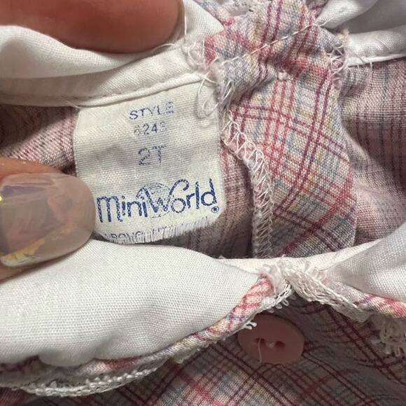 Vintage 90's Checkered Long Sleeve Mini Dress Kids Summer Red Toddler Girl 2T - Picture 4 of 5
